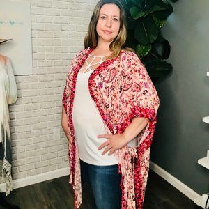NEW Plus/Reg Artesia Red Floral Kimono